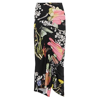 Lennox Ruched Floral-Print Stretch-Crepe Midi Skirt