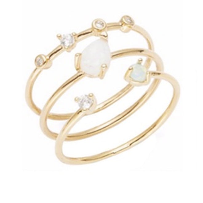 Opal And Stone-Accented Stackable Ring Set