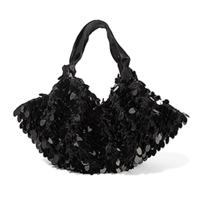 Ascot Sequined Crochet-Knit Shoulder Bag