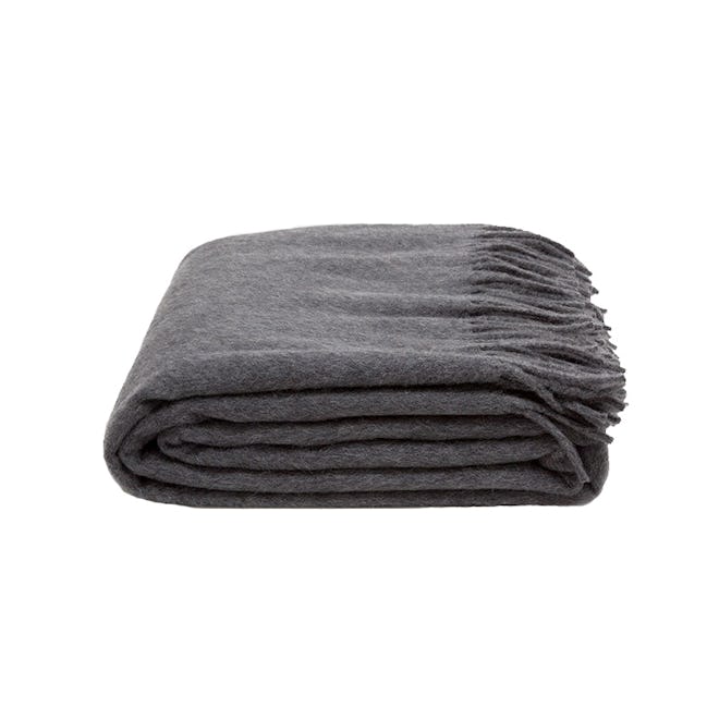 Plain Gray Cashmere Throw with Fringe