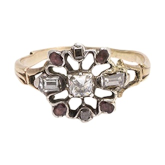 Georgian Diamond and Garnet Snowflake Ring