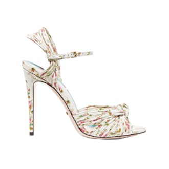 Knotted Floral-Print Leather Sandals