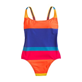 Scoopback One-Piece Swimsuit In Tropical Stripe