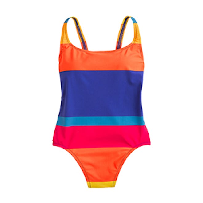 Scoopback One-Piece Swimsuit In Tropical Stripe