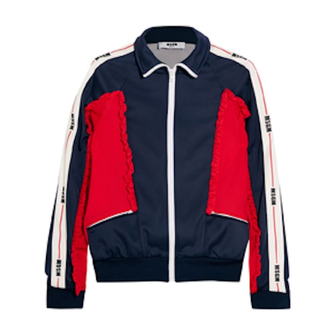 Color-Block Ruffled Tech-Jersey Jacket