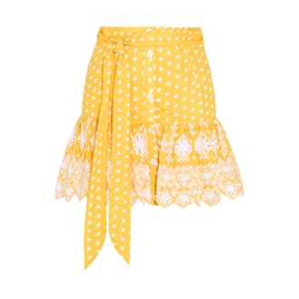 Emy Broderie Anglaise-Trimmed Polka-Dot Cotton Mini Skirt