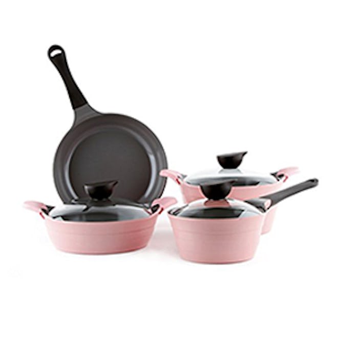 Eela 7 Piece Ceramic Nonstick Cookware Set In Pink