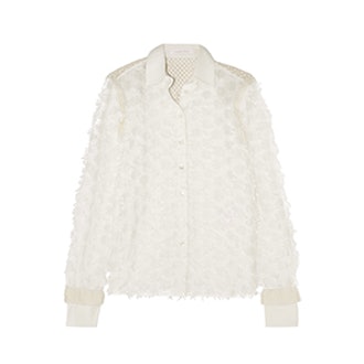 Crochet-Paneled Fil Coupé Cotton Shirt