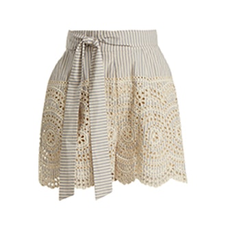 Meridian Striped Broderie-Anglaise Shorts