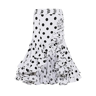 Giovanna Asymmetric Ruffled Polka-Dot Cotton Skirt