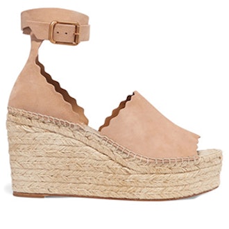 Scalloped Suede Espadrille Wedge Sandals