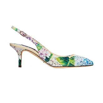 Floral-Print Glossed-Leather Slingback Pumps