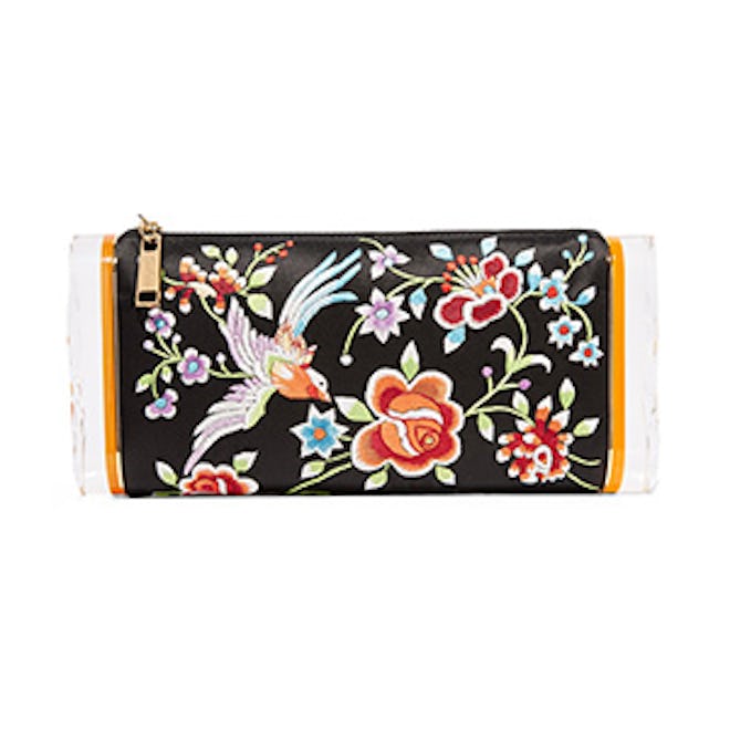 Soft Lara Embroidered Satin and Acrylic Box Clutch