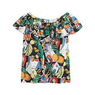 Ruffle Top In Postcard Print