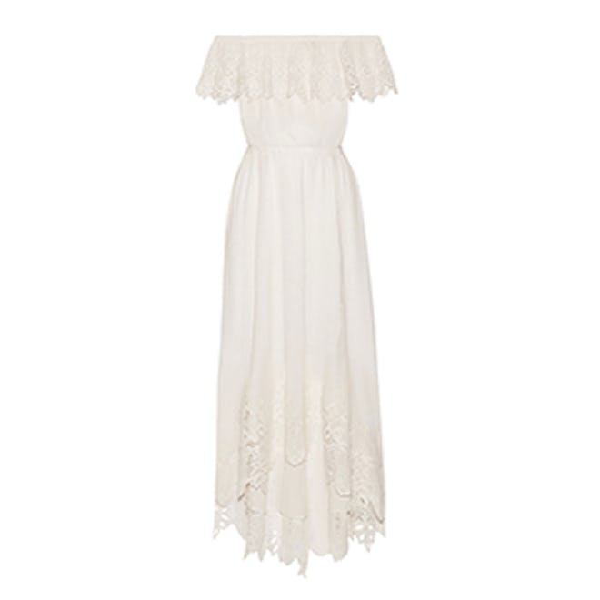 Hasley Off-The-Shoulder Crochet-Trimmed Cotton-Gauze Maxi Dress