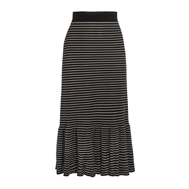 Metallic Striped Cotton-Blend Midi Skirt