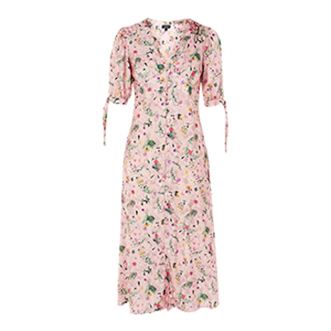 Floral Print Embroidered Midi Dress