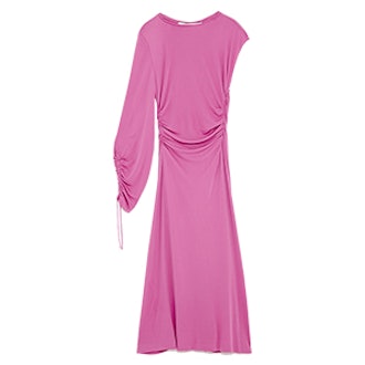Gathered Dress With Asymmetric Sleeves
