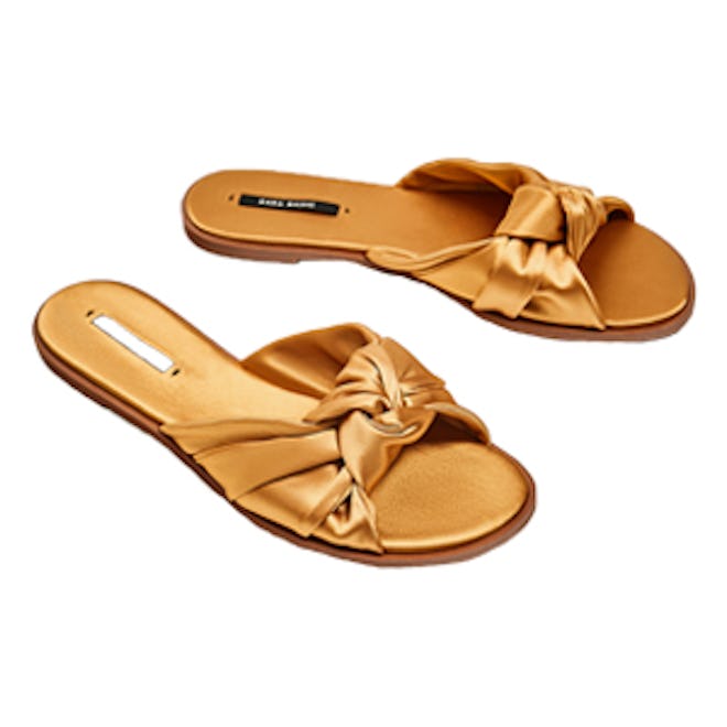 Satin Bow Slides in Golden