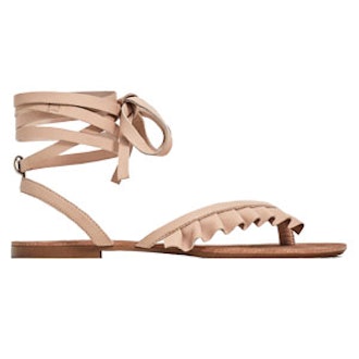 Flat Leather Sandals With Frills