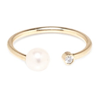 14K Open Pearl And Diamond Ring