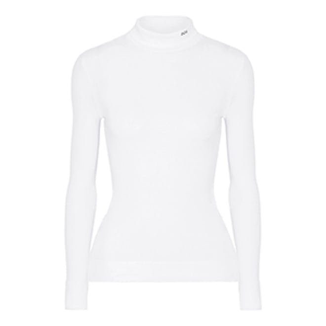 Embroidered Cotton-Jersey Turtleneck Top