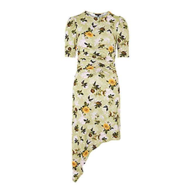 Ruched Floral Print Midi Shift Dress