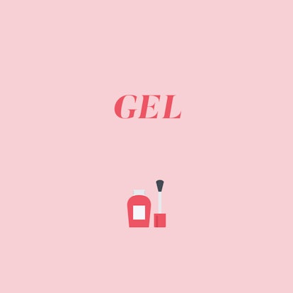 "Gel" text sign and a nail polish tube illustration on a pink background 