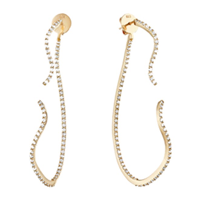 Curvy Two Part Earrings With Diamond Pave