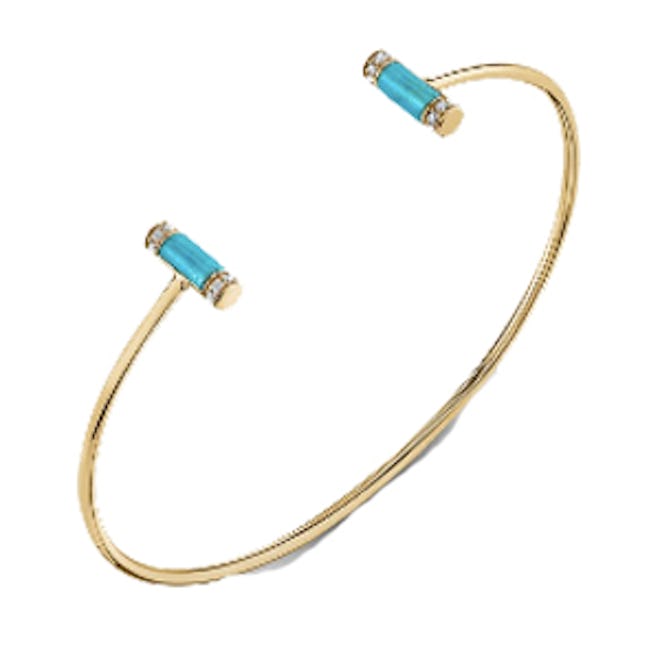 Yellow-Gold Roll Bangle With Pave Diamond