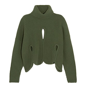 Cutout Ribbed Wool And Cashmere-Blend Turtleneck Sweater