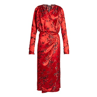 Victoria Oriental Satin-Jacquard Midi Dress