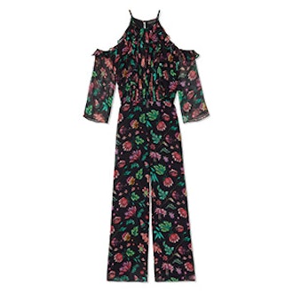 Beth Wide-Leg Floral Printed Crinkle Chiffon Jumpsuit