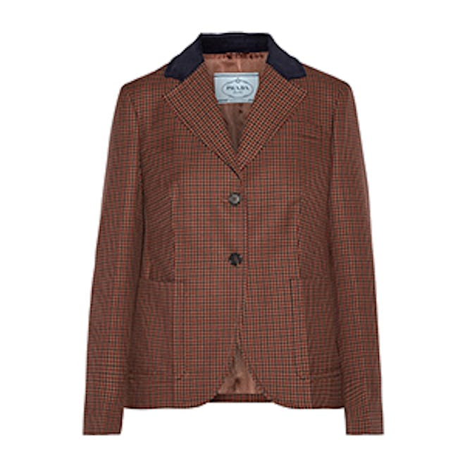 Suede and Corduroy-Trimmed Houndstooth Wool and Mohair-Blend Blazer