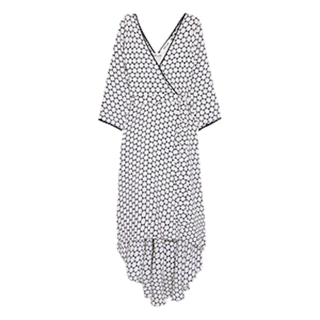 Asymmetric Polka-Dot Silk Midi Wrap Dress