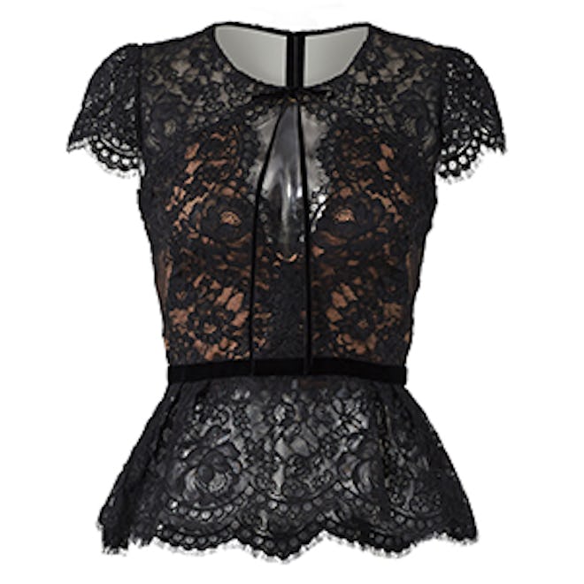 Lace Cap Sleeve With Key Hole Bust In Black