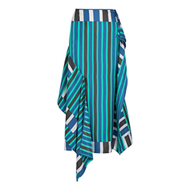 Striped Silk Crepe de Chine Midi Skirt