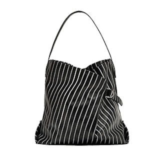 Striped Print Leather Bucket Bag