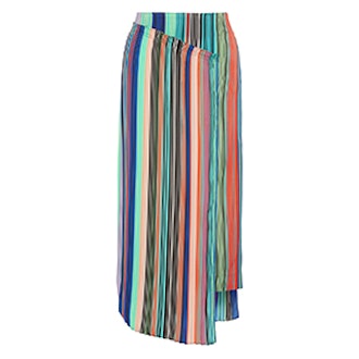 Layered Striped Crepe De Chine Midi Skirt