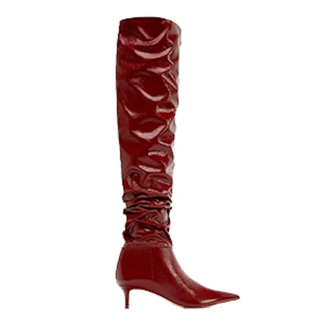 Gathered Leather Over The Knee High Heel Boots
