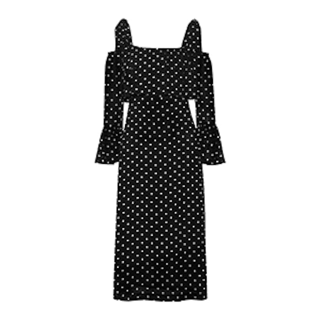 Monette Cold-Shoulder Polka-Dot Georgette Dress