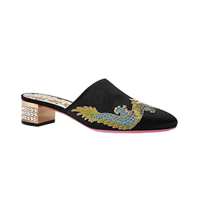 Caspar Embroidered Satin Mule Pump