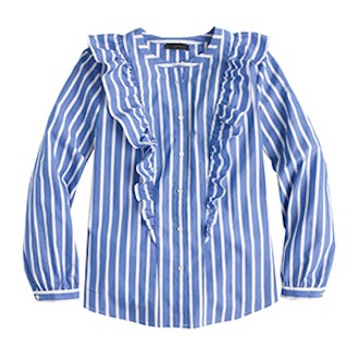 Striped Button-Up Shirt With Ruffles