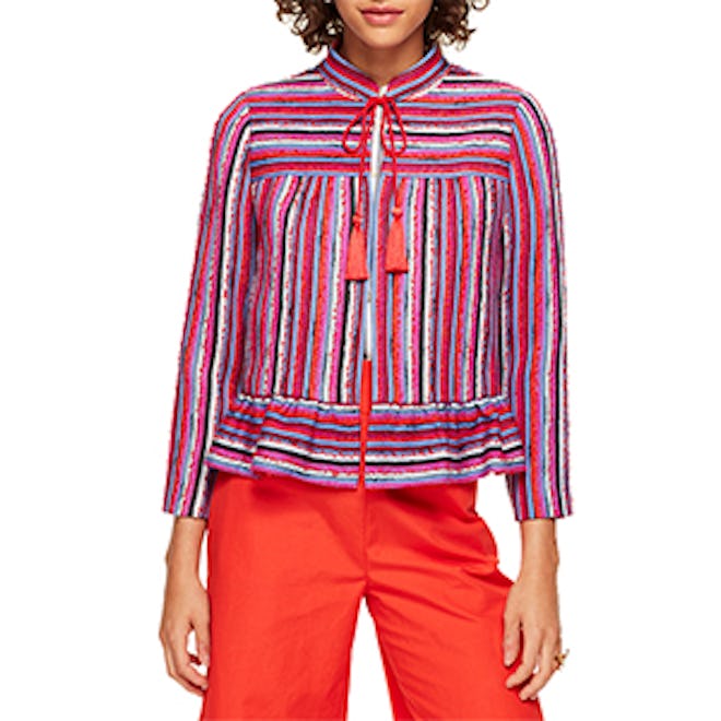 Stripe Texture Tweed Peplum Jacket
