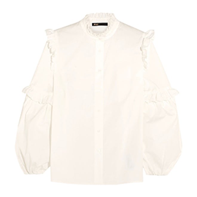 Broderie Anglaise-Trimmed Ruffled Cotton Blouse
