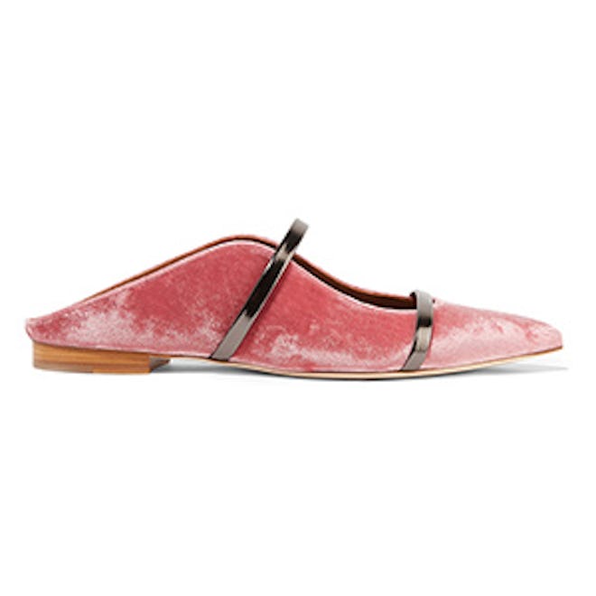 Maureen Leather-Trimmed Velvet Point-Toe Flats