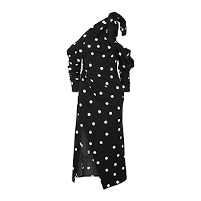 Cold-Shoulder Polka-Dot Silk Blend Crepe Midi Dress