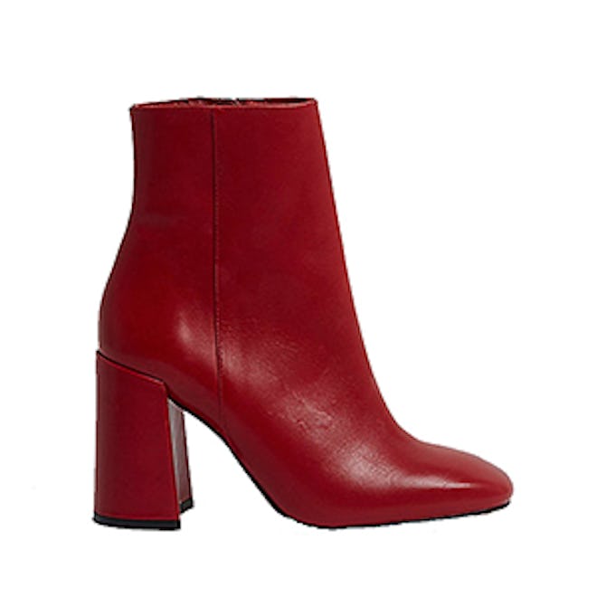 Red Leather Block Heel Ankle Boots