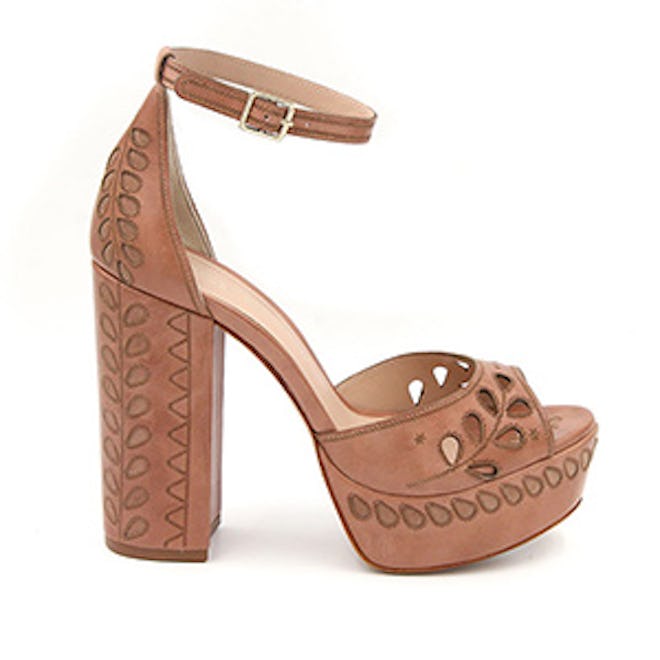 Juliana Laser-Cut Leather Peep-Toe Platform Sandals