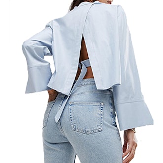 Studio Cropped Trapeze Sleeve Shirt With Open Back